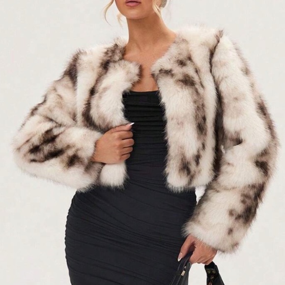 Luxe Camel Vegan Fur Fully Lined Open Front Jacket Coat - Picture 2 of 10